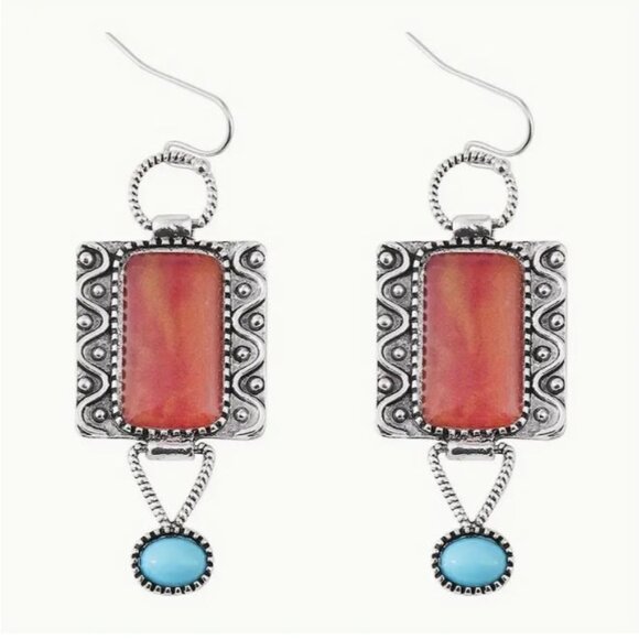 NEW Sharlene Southwestern Silver Plated Turquoise Drop Earrings - Picture 4 of 4